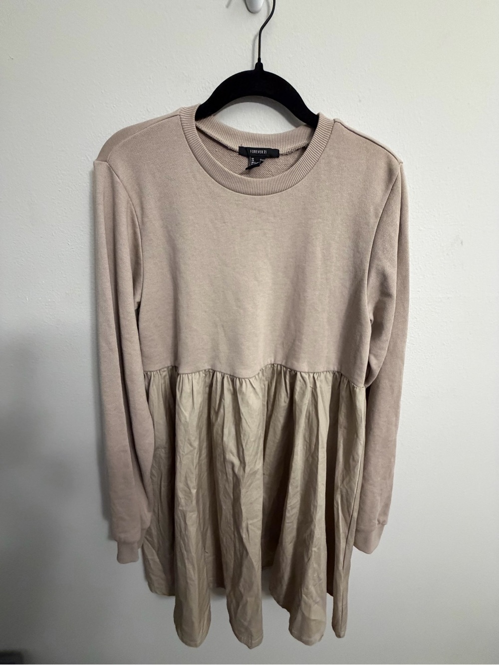 Forever 21 Beige Two-Tone Peplum Sweatshirt Dress